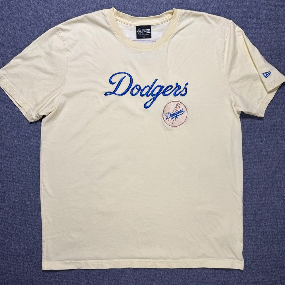 New Era Los Angeles Dodgers T-Shirt Mens XXL Cream World Series Embroidered MLB